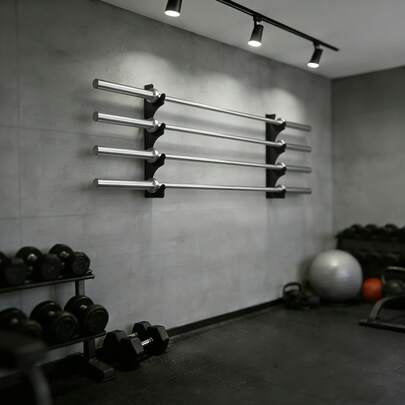 Wall Mounted Barbell Holder, 4-Bar Capacity Horizontal Storage Rack For Gym Organization, Heavy Duty Steel Construction