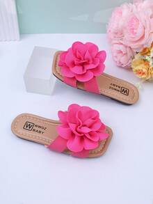 1 Pair Girls Floral Pattern Soft Nappa PU Leather Slippers, Suitable For Comfortable Summer Wear - Hot Pink - View 5