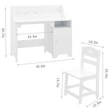 Juego de computadora y Silla para niños, computadora de Estudio para niños con Cabina, gabinete de Almacenamiento, Mesa Estudio de Madera para niños, computadora de Escritura para. - Blanco - Ver 2