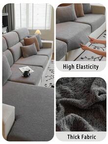 1pc Plush Jacquard Anti-Slip Sofa Seat Cushion Cover, Soft & Skin-Friendly, Pet-Proof, Elastic Sofa Slipcover, Suitable For L-Shaped Sofa And 1/2/3/4 Seater Sofa, Applicable For All Seasons (Sold Individually) - Dark Grey - View 7