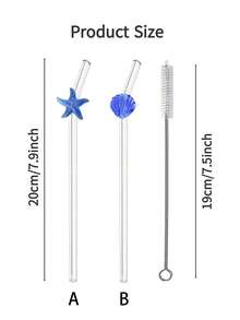 2/4 Peças Canudo de Vidro Decorado com Encantos de Estrela do Mar/Concha, Conjunto de Talheres de Canudos de Vidro Reutilizáveis e Dobráveis, Acessórios de Cozinha, Copos de Água, Decoração de Canudos, Smoothies, Leite, Chá, Suco, Drinques, Bebidas Frias, Volta às Aulas, Suprimentos para Despedida de Solteira, Casamento, Viagem, Presente Engraçado para Namorada/Namorado, Temporada de Formatura e Suprimentos para Festa. Presentes de Páscoa, Verão - Visão 4