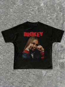 Loose Y2K Stylish Letter Print T Shirt - Casual Round Neck,Short Sleeves,Machine Washable - Suitable For Spring/Summer/Autumn,Fashion Style - 黑色 - 查看 2
