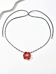 1 chiếc vòng cổ choker hoa men đỏ sang trọng dành cho nữ, kiểu dáng Châu Âu và Mỹ, dây nhung đính ngọc trai vàng, mặt dây chuyền độc đáo. - Vàng - Xem 3