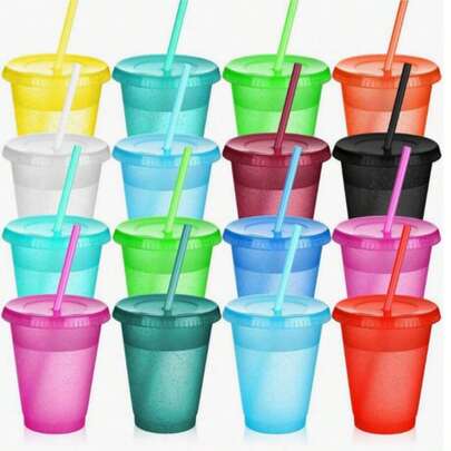 20 stuks herbruikbare bekers met deksel en rietje, reiswaterflessen, ijskoffiebekers, plastic bekers voor volwassenen voor Kerstmis, bruiloft, verloving, strandfeest op Hawaï, feest