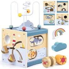 CdbdfsAirlab Wooden Activity Cube Montessori Toys For 1 Year Old Toddlers 12 Months + Toddler Learning Toys 1-3 Boys Girls Baby Sensory Interactive Birthday Giftfhrsdf - ActivityCubeOceanTheme - View 2