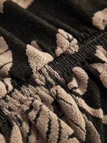 1pc Plush Jacquard Sofa Cover With Skirt, High Elasticity Plant Leaf Pattern, Suitable For Various Occasions, Machine Washable, New Design - Khaki - View 5