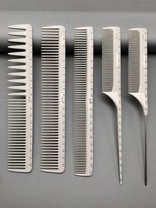 5pcs Professional Hair Cutting Comb Set, Salon Hairstylist Essential Styling Combs With Measurement Scale, Precise Hair Trimming Tool For Home Use - Multicolor - View 1