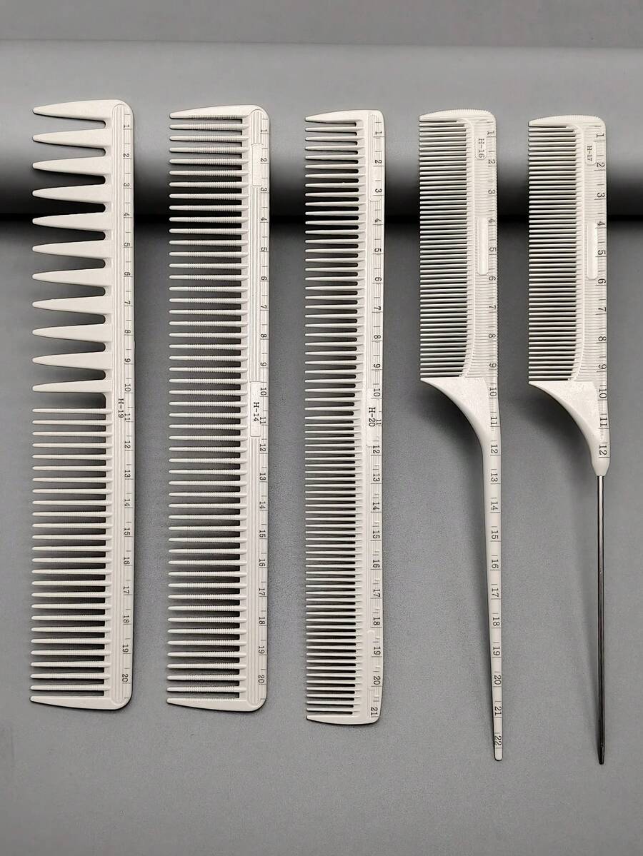 5pcs Professional Hair Cutting Comb Set, Salon Hairstylist Essential Styling Combs With Measurement Scale, Precise Hair Trimming Tool For Home Use - Multicolor - View 1