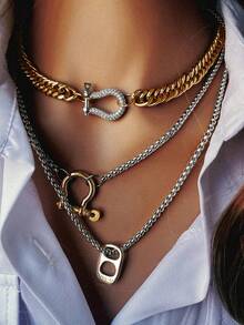 1pc Women's Necklace With Gold Chain Design, Available In Multiple Styles Including Pendant Options, Elegant And Refined For Everyday Wear - Multicolor - View 4