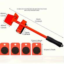 5Pcs Furniture Lifter, 3.9"X3.07" Furniture Slides Kit, Furniture Move Roller Tools, 360 Degree Rotatable Pads, Easily Redesign And Rearrange Living Space Sofa Easy, Plastic And Carbon Steel - Multicolor - View 3