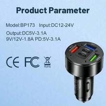 100W 3USB 2Type-C Car Charger, Supports PD And QC3.0 Fast Charging, USB-C Car Phone Charger, Type-C Adapter, Suitable For IPhone - Black - View 8