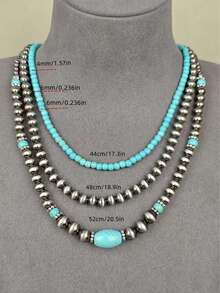 Vintage Turquoise Necklace, Antique Silver Tone Jewelry For Women - Multicolor - View 10