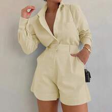 European And American Women's Clothing, New, Casual Short Trousers, Long-Sleeved Shirt Set.,Conjunto De Mujeres Elegantes - 黃色 - 查看 3