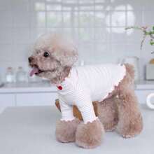 1 pieza Camiseta con estampado de corazón a rayas para perro, adecuada para primavera/verano, Caniche toy, Teddy, Bichón Frisé - Blanco - Ver 3