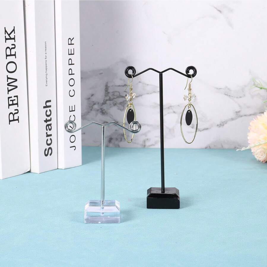 1-Piece Double-Hole Jewelry Holder, Desktop Hanging Earring/Necklace/Bracelet/Ring/Key Organizer, Dressing Table Storage Rack, Metal Display Stand - Back To School Edition - Multicolor - View 1