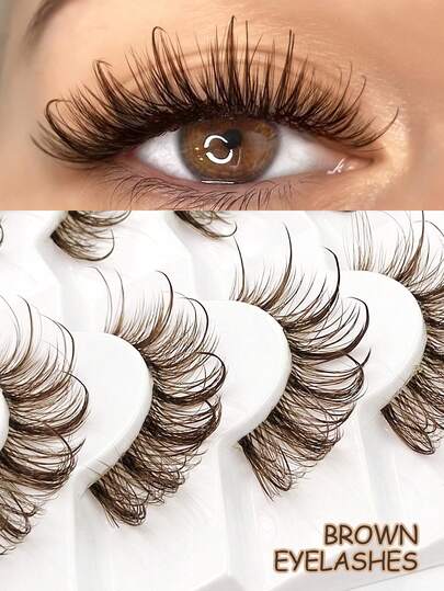  Asiteo 7 Pairs Brown Cartoon Wet-Look Eyelashes, Elongated & Fluffy Faux Lashes, Cat Eye Thick False Lashes, Deep Brown Full Striped Fake Eyelashes