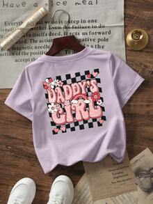 Atasan Bayi Perempuan Minimalis Motif Kotak-kotak Grafiti & Huruf, Leher Bulat, Lengan Pendek, Lucu - Mauve Purple - View 3
