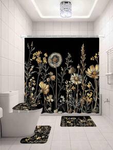 1/4pcs Bohemian Vintage Floral Black Gold Shower Curtain Set, Made Of Polyester Fabric, Waterproof, With Hooks, Machine Washable, Farmhouse Style Bathroom Curtain & Rug, Waterproof Polyester Shower Curtain, Non-Slip Bath Mat, U-Shaped Toilet Rug With 12 Hooks - Modern Style, Suitable For Home Decor, Bathroom Decor And Accessories, Easy To Clean And Maintain, Elegant Housewarming Gift - Fit For All Seasons - A - View 18