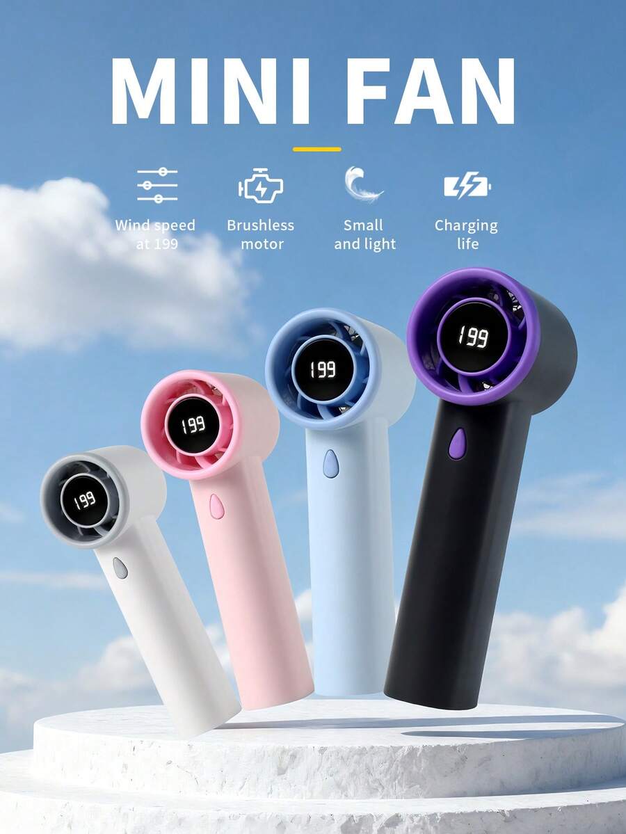 AOYI 1pc Rechargeable Digital Display Portable Handheld 199-Speed Adjustable Mini USB Charging Fan - Multicolor - View 1
