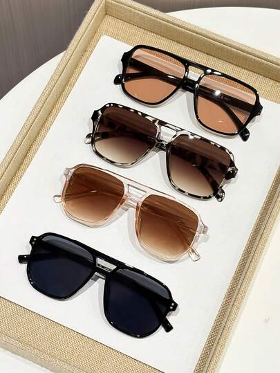 4-6pcs Leopard Full Frame Multicolor Advanced Sense Unique Double Beam Design Aviator Exaggeration Personalized All-Match Women Fashion Glasses For Street-Photography Tropical Beach Vacay Family Outings Summer Accessories Suitable For All Face Shapes