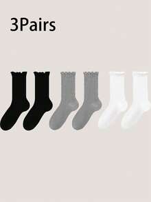 1双/3双装纯色镂空网眼女袜，时尚ins风中筒袜，夏季薄款芭蕾舞袜 - 彩色 - 查看 13
