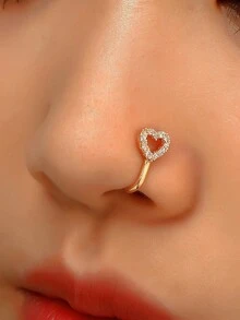 无痛鼻夹，极简铜质微镶嵌氧化锆心形U型鼻饰 - 愛心鑲鑽鼻環 - 查看 1