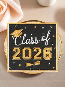 16pcs 2026 Graduation One-Time Paper Napkins, Black & Gold Disposable Napkins With Graduation Cap And Diploma Pattern, Graduation Party Tableware Napkins, Graduation Party Supplies, Congratulations Graduation Party Decorations, Graduation Celebration, Home Decor, Kitchen Decor, Tabletop Decor, Graduation Decorations - Black Gold - View 11