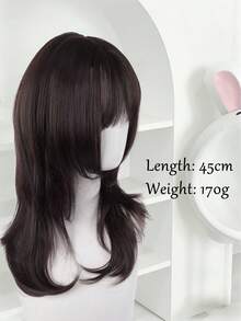 Peluca recta de longitud media de color marrón-negro con flequillo, con capas naturales, adecuada para uso diario y fiestas - Multicolor - Ver 4