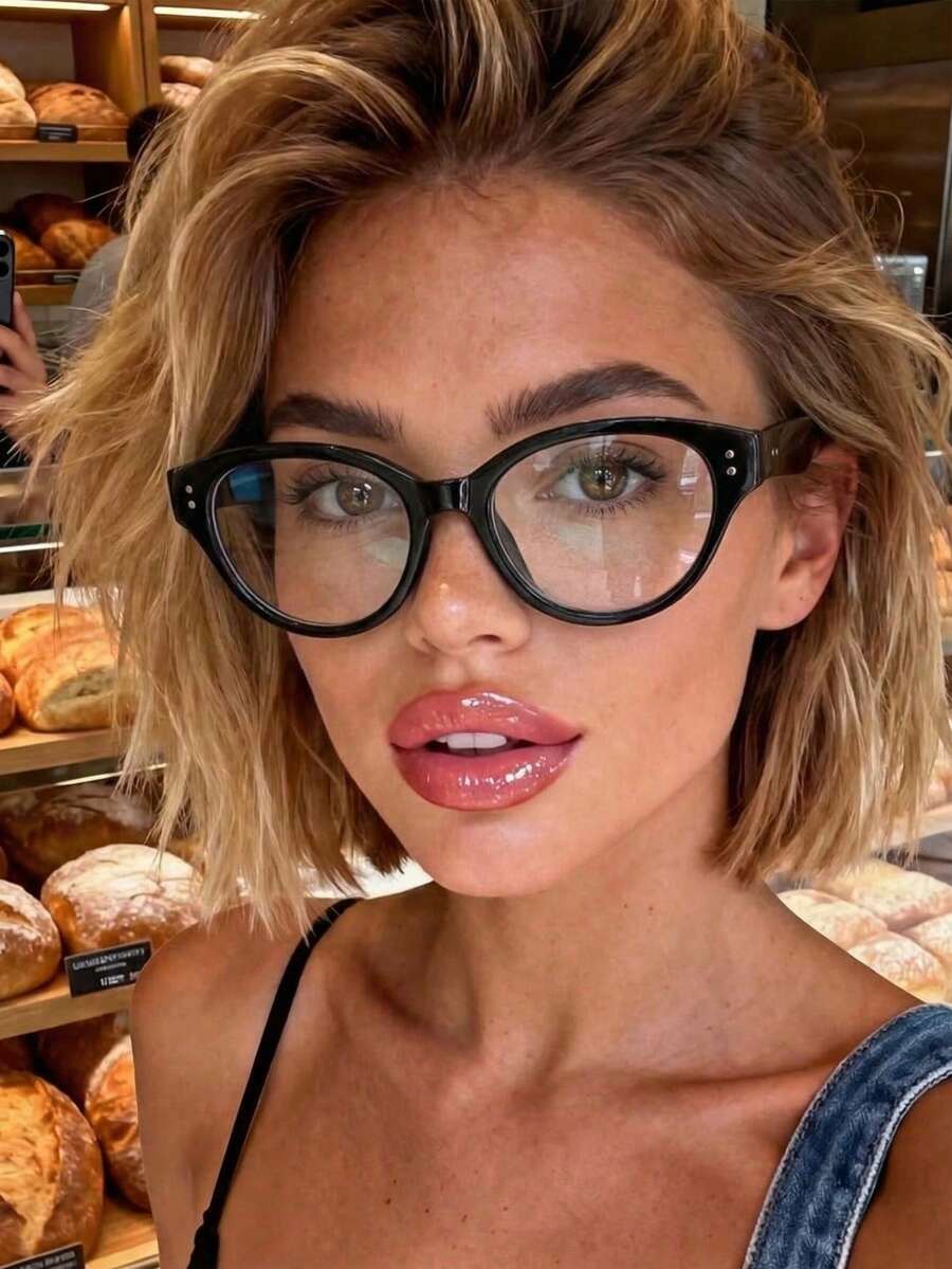 1副女士经典椭圆形塑料黑色休闲/办公复古猫眼眼镜，轻便电脑眼镜 - 彩色 - 查看 1