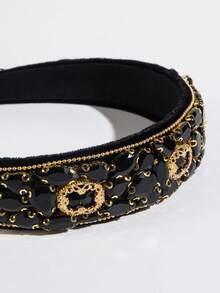 1 chiếc băng đô vải đen kiểu cổ điển, trang trí đá quý lấp lánh kiểu cung đình, phụ kiện đội đầu cao cấp sang trọng cho các sự kiện trang trọng, tiệc chiêu đãi và dạ hội. - màu đen - Xem 3