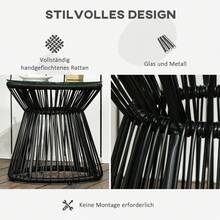 Round Garden Table With Hollow Drum Design, Bistro Table With Glass Top, Black Coffee Table For Garden And Balcony. - Black - View 2