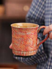 1pc 275ml Ceramic Cup, Household Office Guest Cup, Couple Cup, Hanging Ear Coffee Cup, Cola Cup, Cold Drink Cup, Breakfast Milk Cup, Beer Cup, Oatmeal Cup, Flower Tea Cup, Creative Crackle Glaze Ceramic Cup, Beverage Cup, Office Water Cup - Multicolor - View 2
