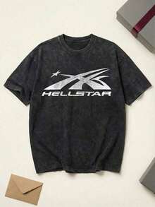 2026 Summer TopsShooting Star Logo Graphic Tee Unisex Couple Matching Boyfriend Style Hell Star Y2K Streetwear Aesthetic Acid Washed Cotton Graphic Tees Men Oversized T Shirt Summer Fits Camisetas Para HombreLoose And Comfortableshirt - Black - View 5