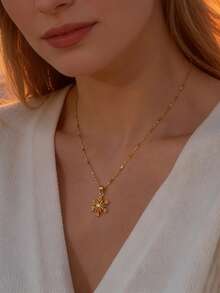 1件畅销闪亮雪花双面项链，精致花朵造型吊坠，女士稀有高端项圈项链，可作礼物 - 彩色 - 查看 3