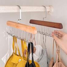 2pcs Wooden Closet Organizer Hanger With 8 Hooks, Space-Saving Bra Hanger, 360° Rotating Heavy-Duty Wooden Hanger For Organizing Camisoles, Bras, Swimwear, Scarves - Multicolor - View 2