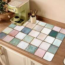 1pc Checkered Pattern Tableware Drying Mat, Coffee Machine Mat, Washing Machine Mat, Table Mat, Polyester Material, Suitable For Kitchen, Dining Room, Living Room, Can Be Given As A Gift - Multicolor - View 3