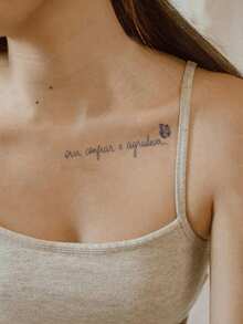 Washable, Waterproof, Sweatproof, Non-Reflective Herbal Temporary Tattoo Stickers, One Sheet, Simple, Trust, Prayer, Gratitude, English Tattoo, Stylish And Cool, Suitable For People, Daily Use, Lasts 3-5 Days. - Black - View 3