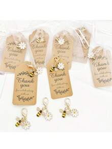 12pcs Bohemian Style Bee Keychain Party Favor Set, Including Bee Keychains, Tulle Gift Bags And Thank You Cards. Suitable For Wedding Parties, Birthday Parties And Bachelorette Parties. - Multicolor - View 3