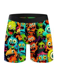Men's Patchwork Cartoon Print Casual Everyday Briefs - Black - View 7