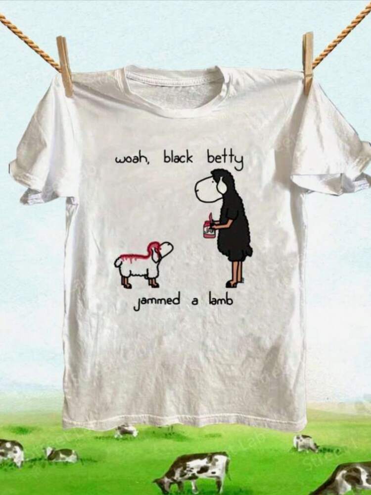Woah Black Betty Jammed A Lamb T-Shirt - Funny Farm Animal Graphic Tee, Unisex Cotton Shirt, Soft & Breathable Casual Top, Perfect Gift For Farmers, Animal Lovers, And Humor Enthusiasts - trắng - Xem 1