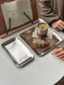 1pc Ins Style Stainless Steel Rectangular Coffee/Cake/Dessert Serving Tray, Suitable For Pastries, Bread, Snacks In Cafes, Homes, Restaurants, Parties, Offices - Multicolor - View 6