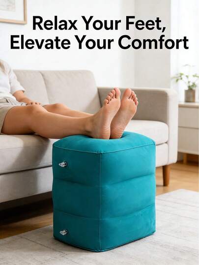 充气式脚踏枕，高度可调节，飞机出行腿部支撑。这款三层充气枕旨在为飞机、汽车、巴士、火车以及办公室等各种出行场景提供舒适体验。