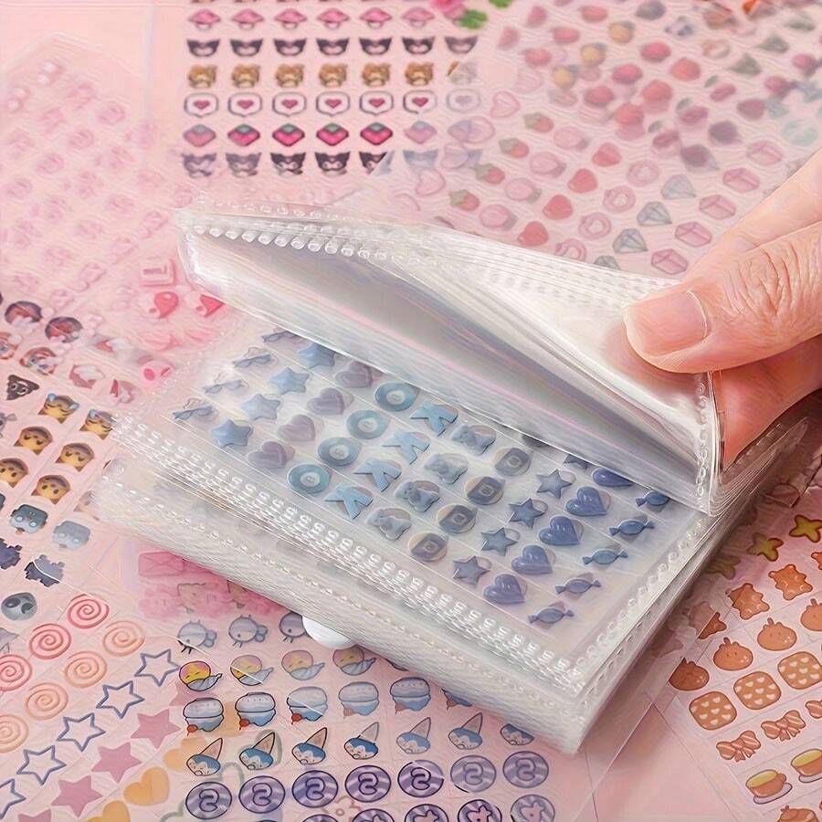 2400 piezas Lindo mini set de pegatinas + álbum de almacenamiento | Plástico transparente portátil, múltiples patrones exquisitos, adecuado para diario de balas DIY y scrapbooking - Perfecto para cuadernos y álbumes de fotos - Juego de pegatinas - Ver 1