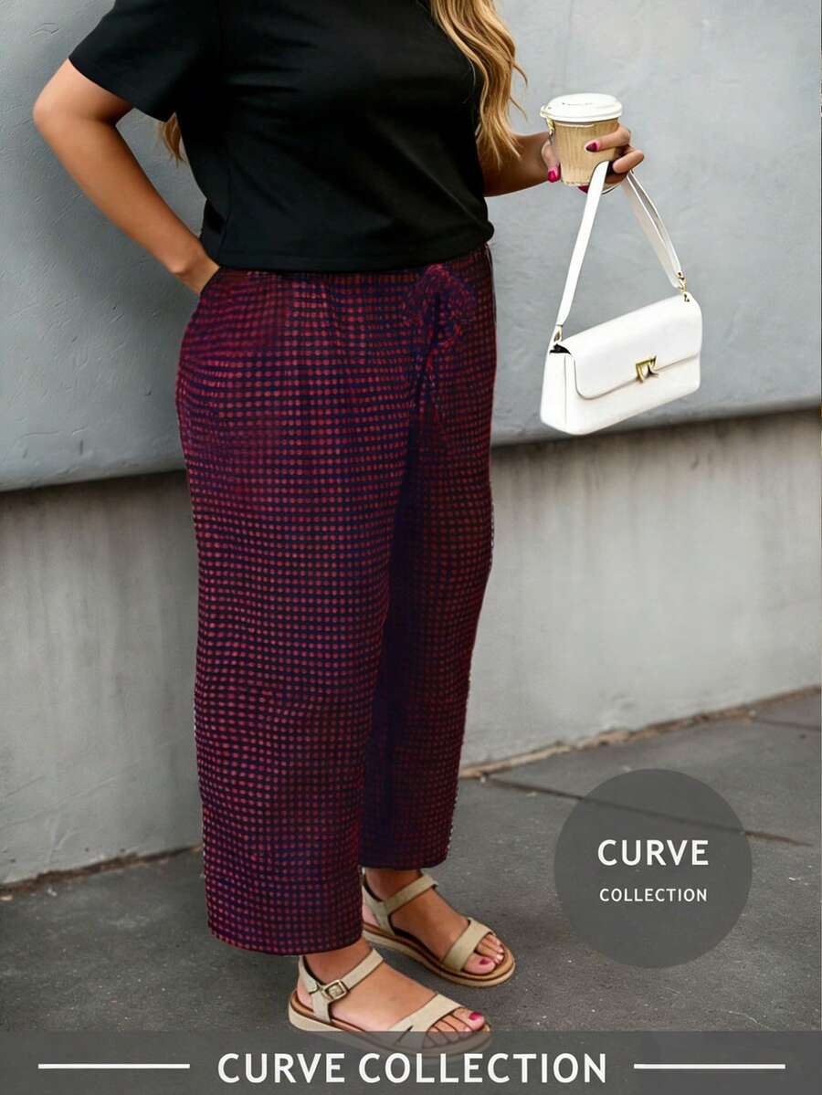 Celana Panjang Lebar Bergaris dengan Tali Serut, Cocok untuk Festival Musik - Item Penting Musim Panas yang Tidak Luntur, Warna Merah Musim Semi