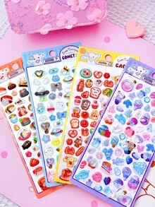 可爱迷你动物卡通3D贴纸，萌趣手账DIY装饰贴纸，美化文具，装饰，礼品，适用于家居装饰、派对装饰、生日礼物、各种节日礼物，时尚百搭 - 彩色 - 查看 1