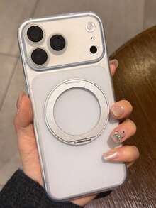 Minimalist Ice Feel Matte Transparent 360 Magnetic Bracket Holder Case Compatible With IPhone 17 Pro 17 16 Pro Max 16 Pro 16 15 Pro Max 15 Pro Max 15 Pro 15 14 Pro Max 14 Pro 14 13 Pro Max 13 Pro 13 12 Pro Max 12 Pro 12 11 Clear Camera Lens Protector Shockproof Cover - Matte White - View 4