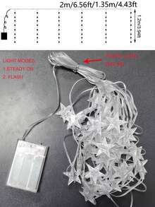 1条 2*1.2米 48LED 家用窗帘装饰星形串灯,电池供电星形仙女灯,室内房间装饰,卧室装饰,墙面装饰串灯,婚礼派对节日装饰星形串灯,室内星形窗帘灯 - 透明 - 查看 11