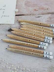 100pcs Customized Text/Logo Wedding Favor Pencils, Engraved Short Wooden Pencils For Wedding Guest Gifts, Student Short Wooden Pencils, Back To School - Wood Color - View 3