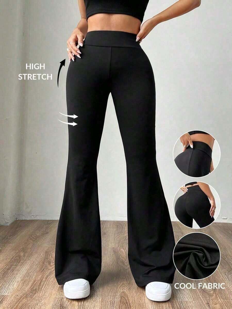 Women's Slim-Fit, Flared Pants In Black Knit Fabric, Elegant And Versatile. - 黑色 - 查看 1