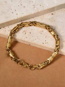 1 chiếc vòng tay thép không gỉ mạ vàng 18K cao cấp kiểu cổ điển, phong cách đường phố Hip Hop dành cho nam giới, phù hợp để đeo hàng ngày, dự tiệc, lễ hội âm nhạc, làm quà tặng thời trang. - Vàng - Xem 3